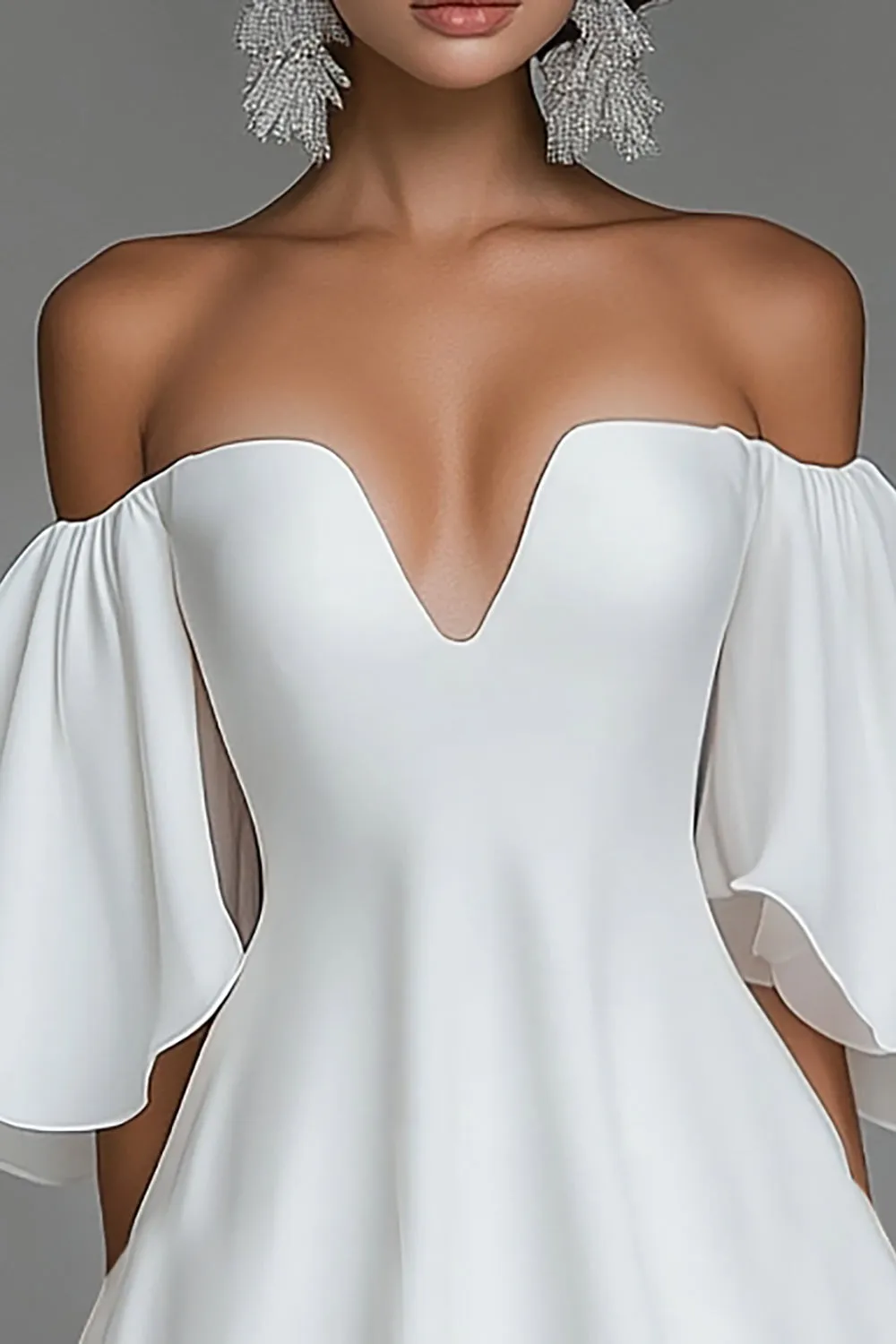 Off the Shoulder A Line White Graduation Dress sold by Zapaka product image thumbnail 2