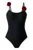 Black Spaghetti Straps One Piece Swimsuit with Ruffled Cover Up sold by Zapaka