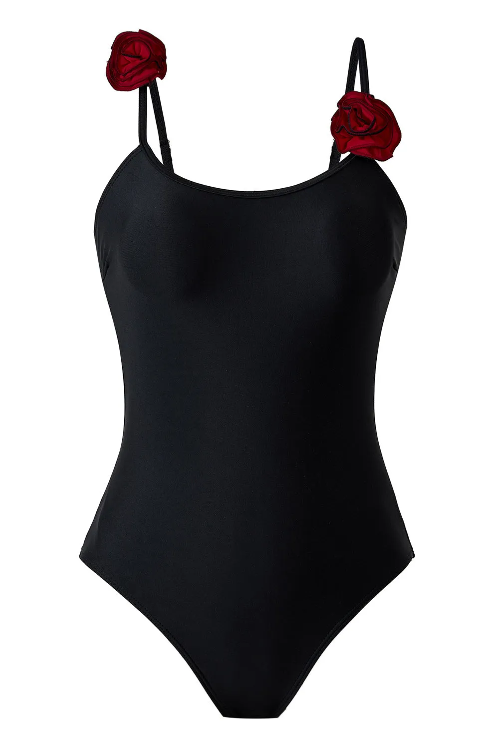 Black Spaghetti Straps One Piece Swimsuit with Ruffled Cover Up sold by Zapaka product image thumbnail 2