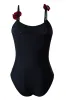 Black Spaghetti Straps One Piece Swimsuit with Ruffled Cover Up sold by Zapaka
