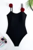 Black Spaghetti Straps One Piece Swimsuit with Ruffled Cover Up sold by Zapaka