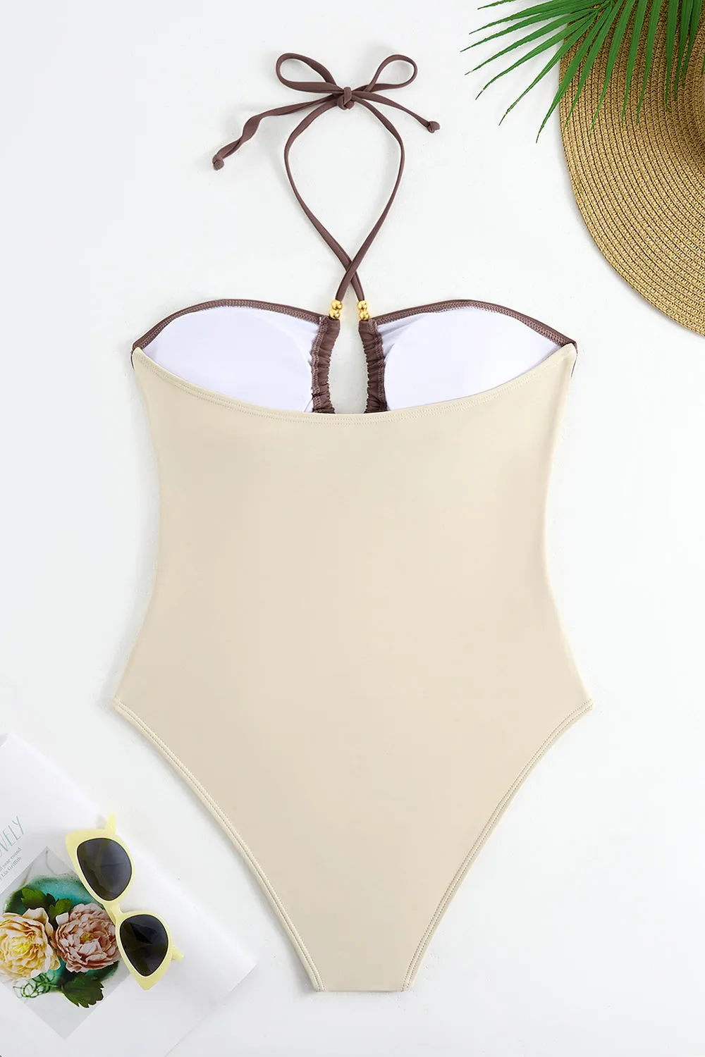 Ivory Halter Cut Out One Piece Swimsuit with Cover Up sold by Zapaka product image thumbnail 5