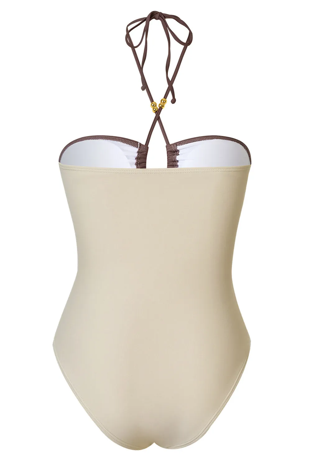 Ivory Halter Cut Out One Piece Swimsuit with Cover Up sold by Zapaka product image thumbnail 2