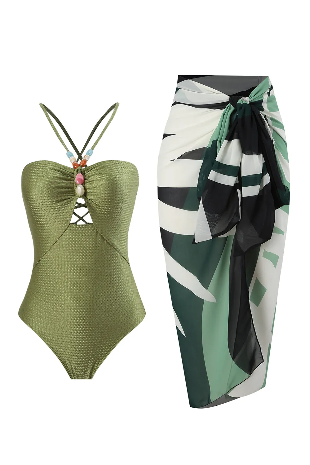 Dusty Green One Piece Cut Out Beach Swimwear sold by Zapaka