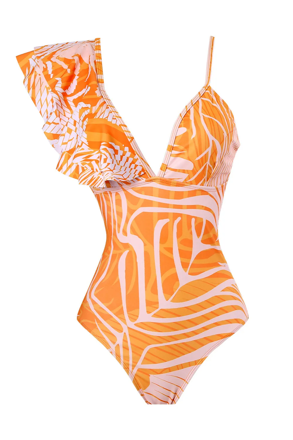 Halter One Piece Orange Printed Swimwear sold by Zapaka product image thumbnail 2