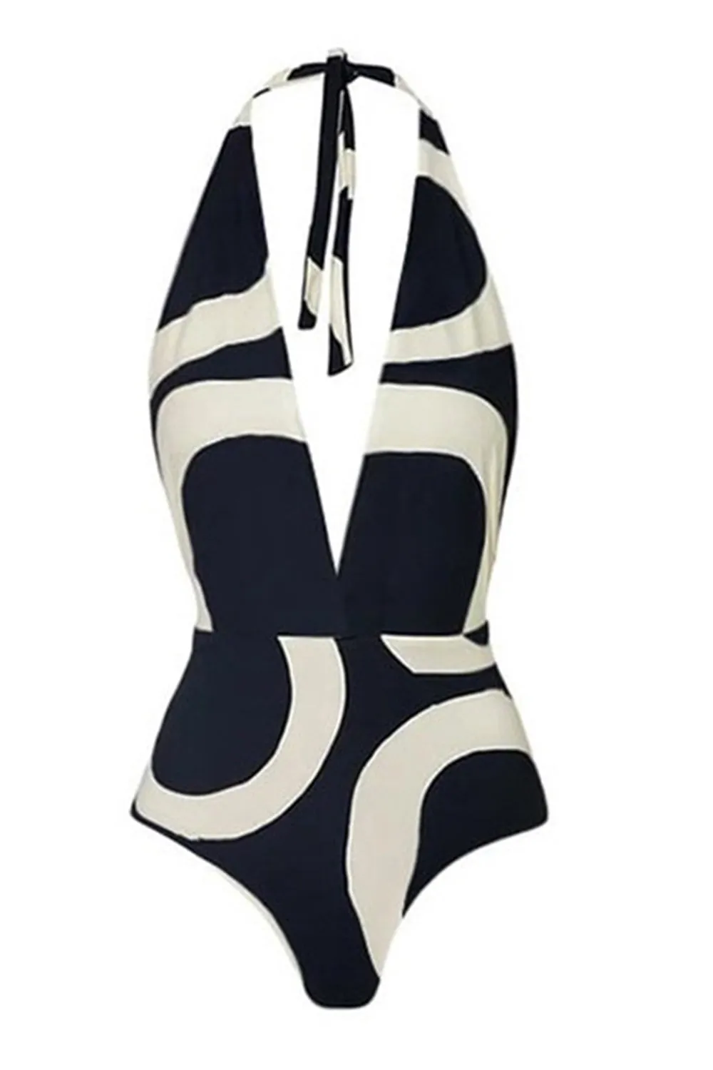 Halter One Piece Black And White Printed Swimwear sold by Zapaka product image thumbnail 2