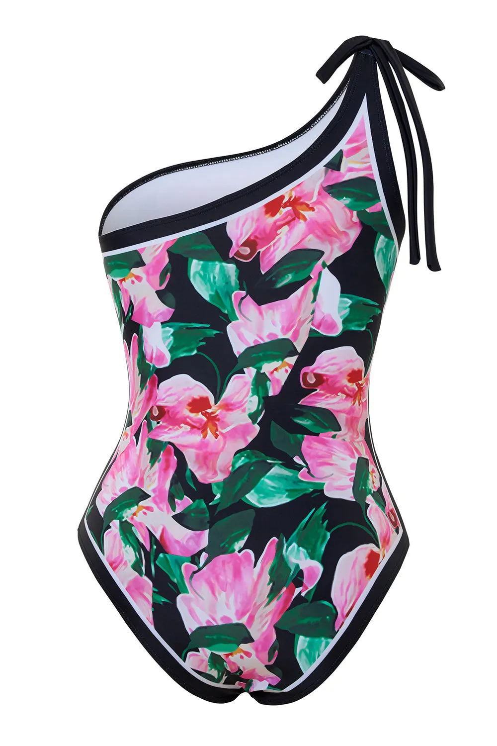 Balck Pink One Shoulder Floral Swimsuit sold by Zapaka product image thumbnail 2