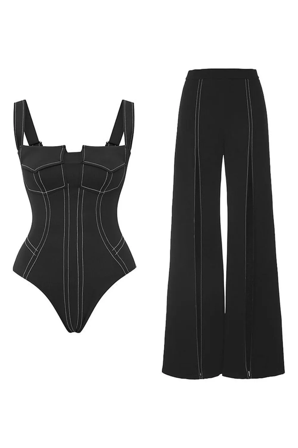 Black Sleeveless One Piece Swimwear with Pants sold by Zapaka