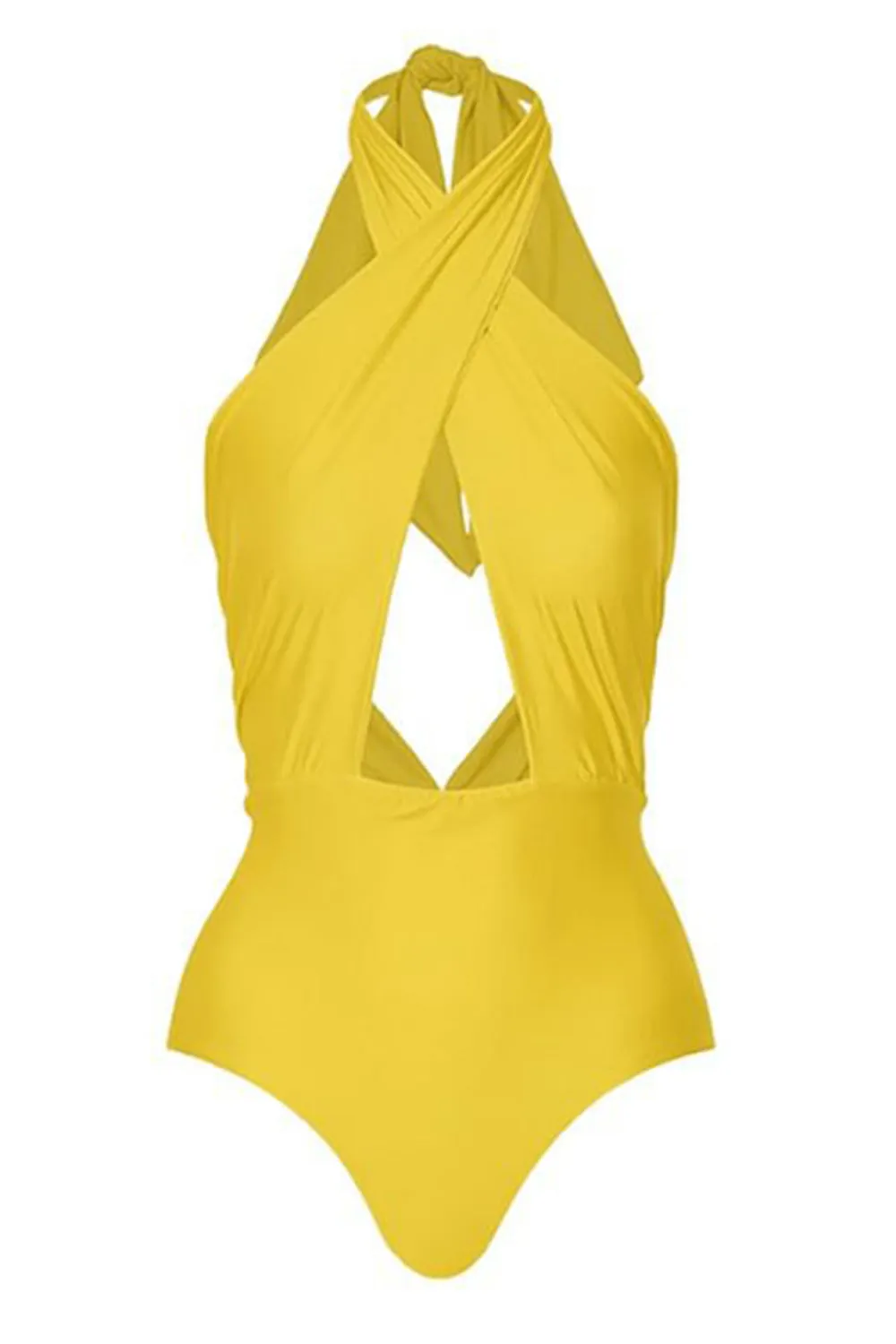 Halter One Piece Yellow Printed Swimwear sold by Zapaka product image thumbnail 2