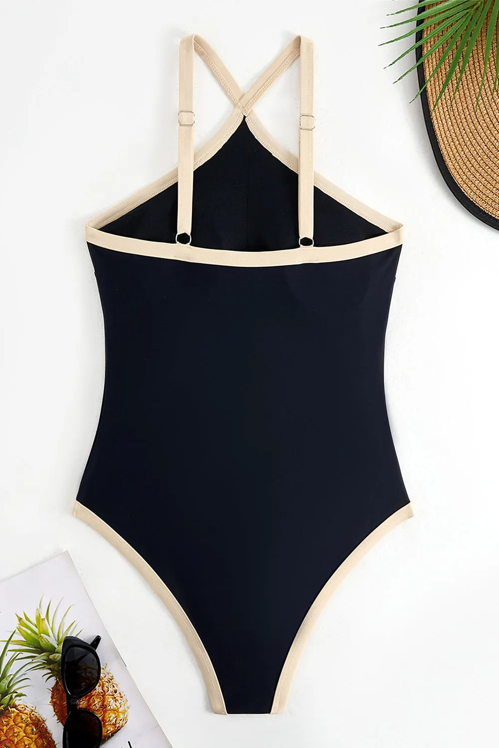 Black One-Piece Swimsuit with Nude Contrast Trim sold by Zapaka product image thumbnail 4