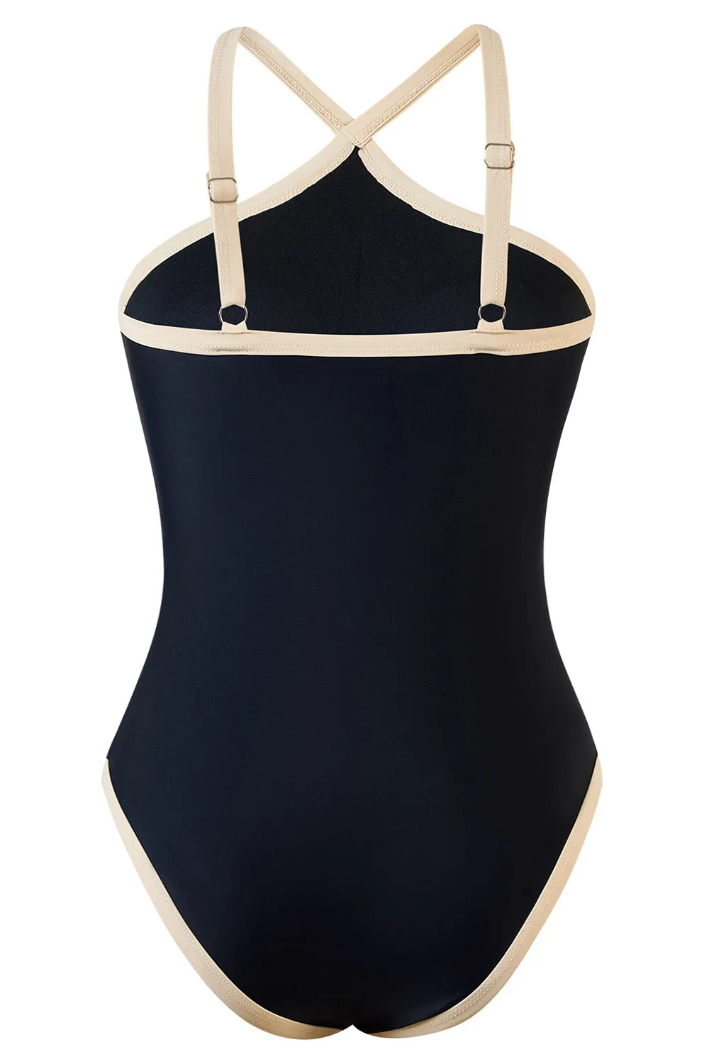 Black One-Piece Swimsuit with Nude Contrast Trim sold by Zapaka product image thumbnail 2