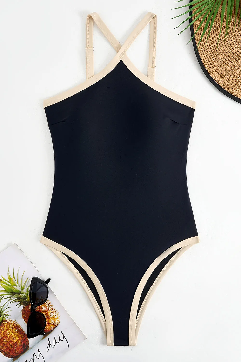 Black One-Piece Swimsuit with Nude Contrast Trim sold by Zapaka product image thumbnail 3