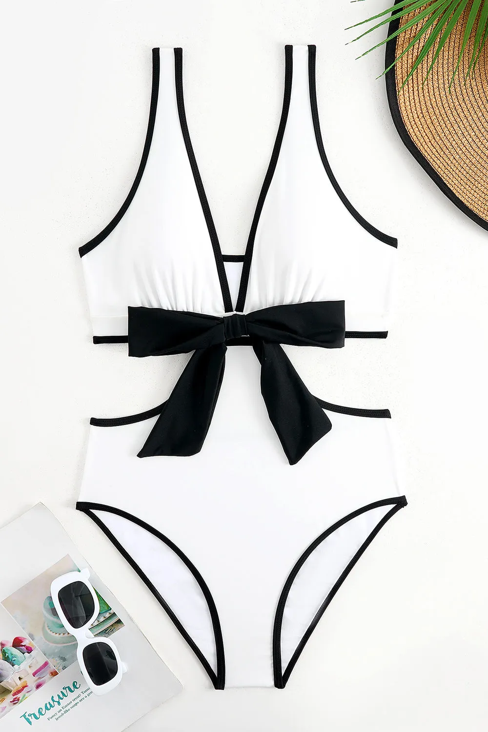White Cut Out One-Piece Swimsuit with Bow sold by Zapaka product image thumbnail 3