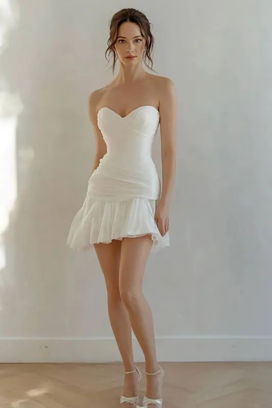 Strapless White Short Graduation Dress with Ruffles sold by Zapaka