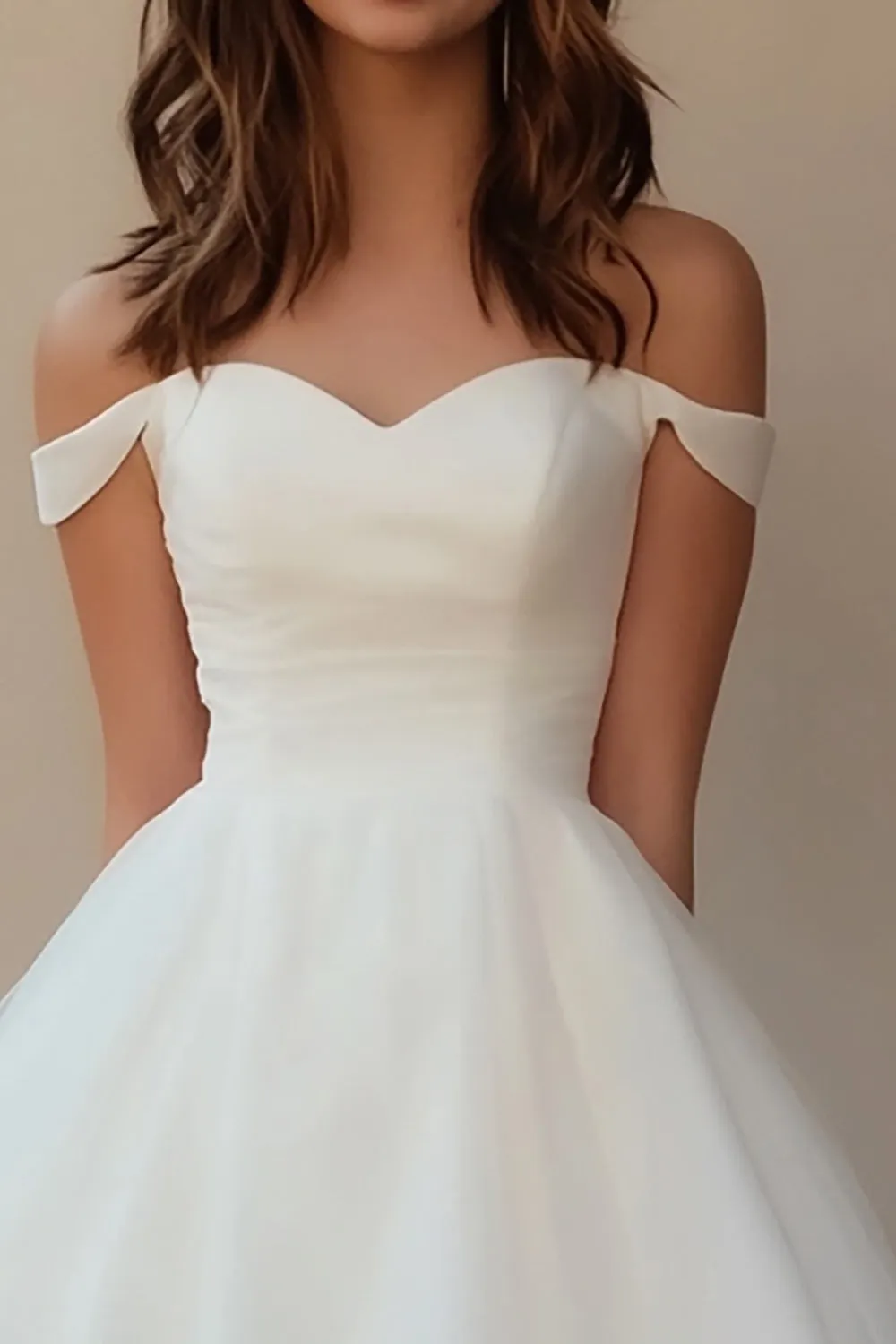 Off The Shoulder White Tulle A Line Graduation Dress sold by Zapaka product image thumbnail 2