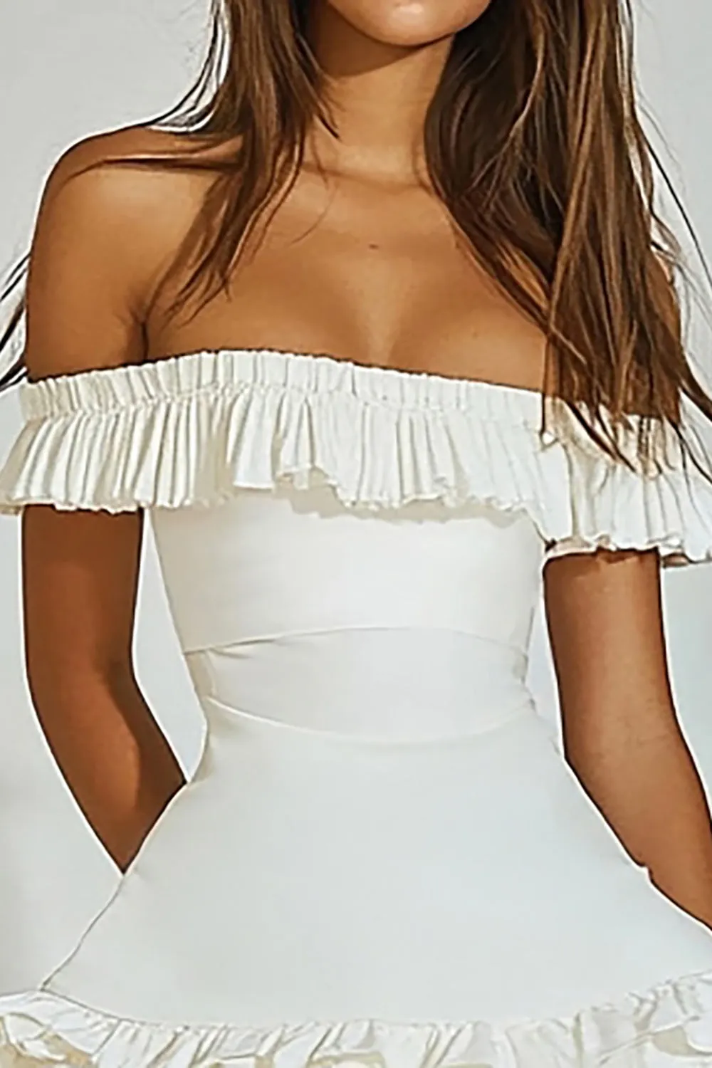 Ivory Off The Shoulder Short Graduation Dress with Ruffles sold by Zapaka product image thumbnail 2