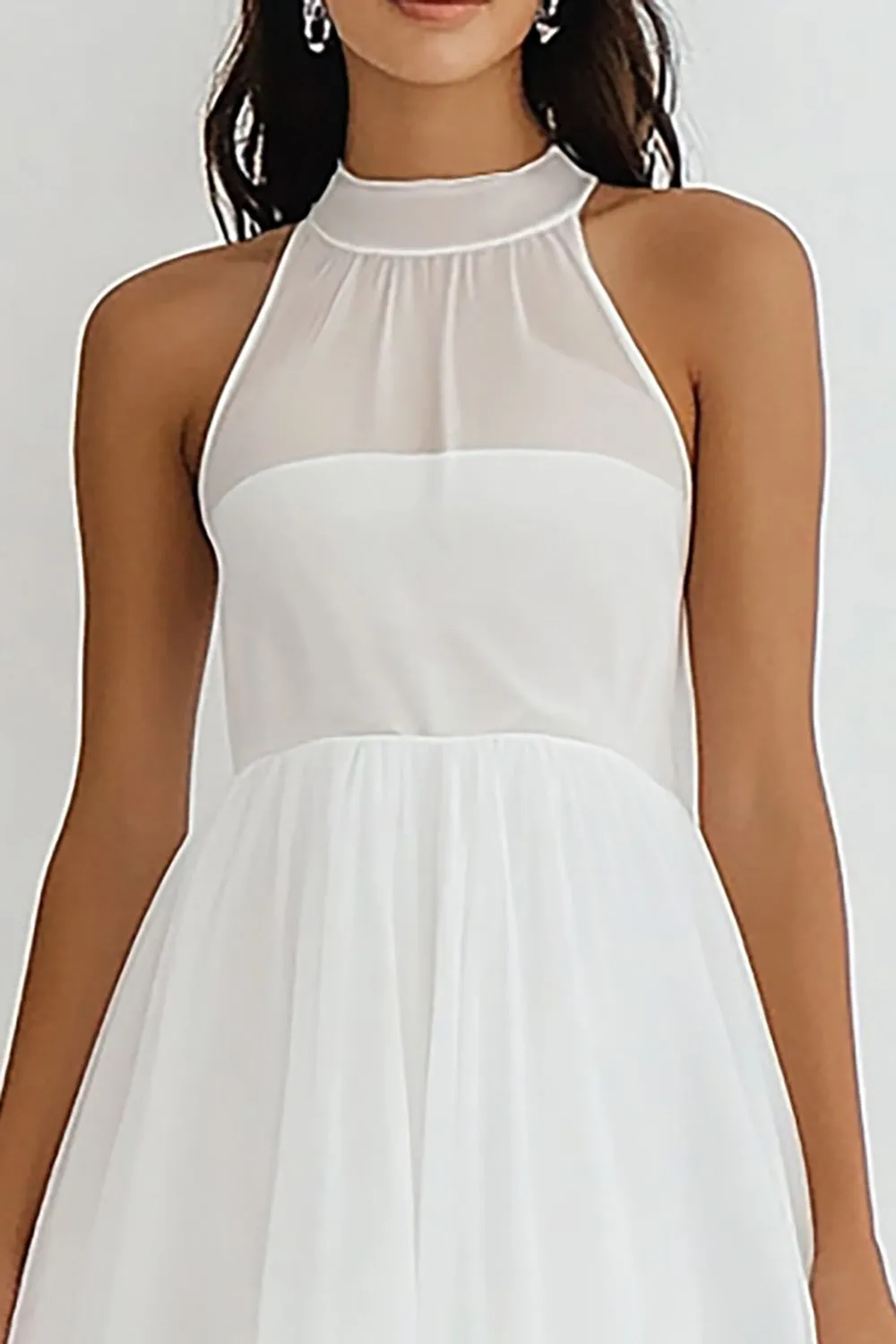White High Neck Chiffon A Line Midi Graduation Dress sold by Zapaka product image thumbnail 2