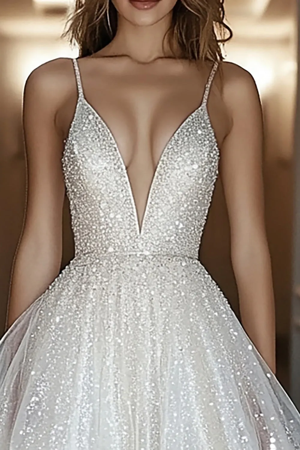 Ivory Glitter A Line V Neck Short Graduation Dress sold by Zapaka product image thumbnail 2