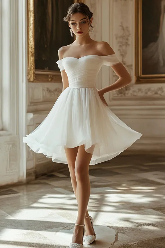 Off The Shoulder Ivory A Line Short Graduation Dress sold by Zapaka