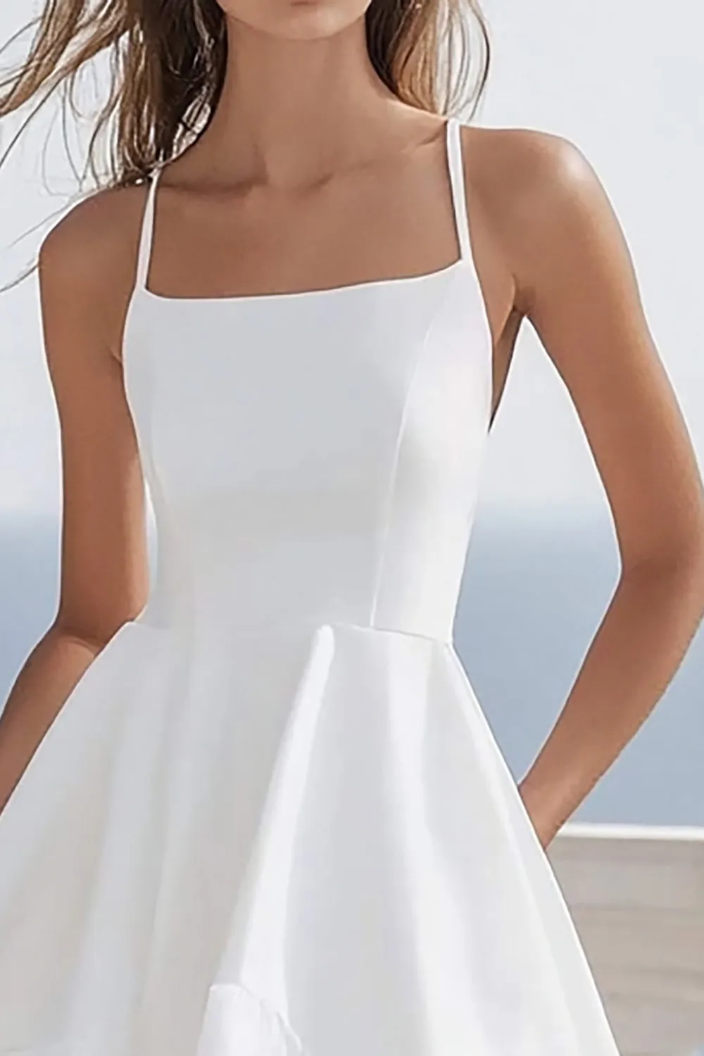 A Line Spaghetti Straps White Chiffon Graduation Dress sold by Zapaka product image thumbnail 2