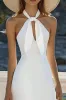 A Line Halter White Cut Out Graduation Dress sold by Zapaka