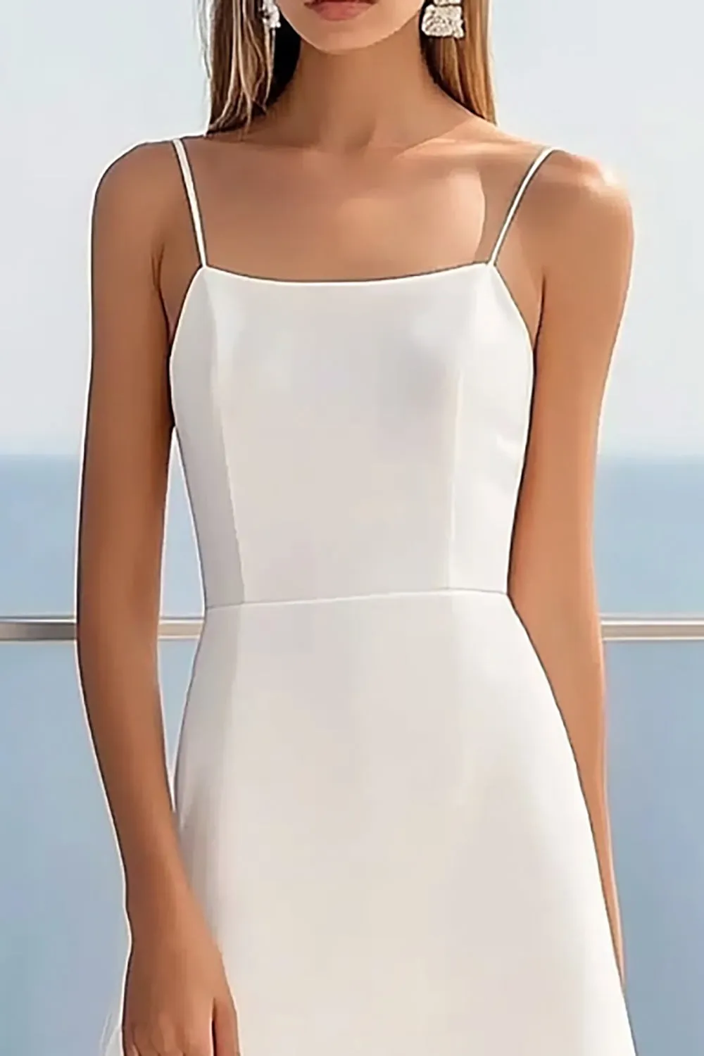 White A Line Spaghetti Straps Graduation Dress with Lace sold by Zapaka product image thumbnail 2