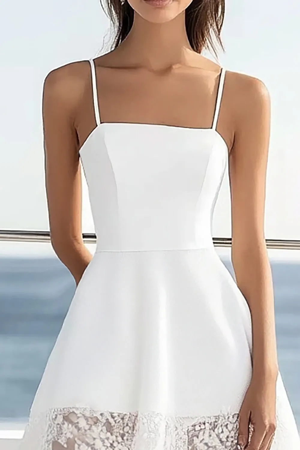 A Line Spaghetti Straps White Lace Graduation Dress sold by Zapaka product image thumbnail 2