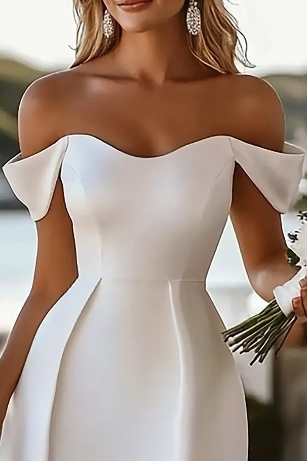 Off The Shoulder Satin Bodycon White Graduation Dress sold by Zapaka product image thumbnail 2
