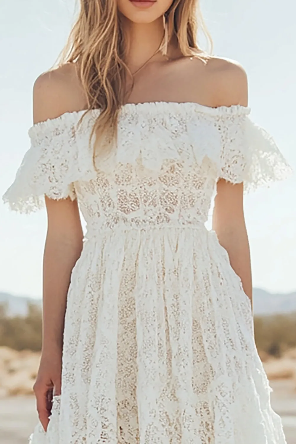 Lace Off the Shoulder White A Line Graduation Dress sold by Zapaka product image thumbnail 2