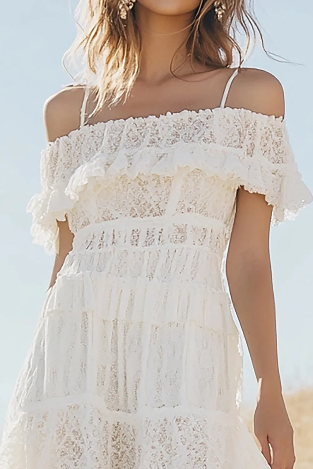 Cold Shoulder Lace White A Line Ruffled Graduation Dress sold by Zapaka product image thumbnail 2