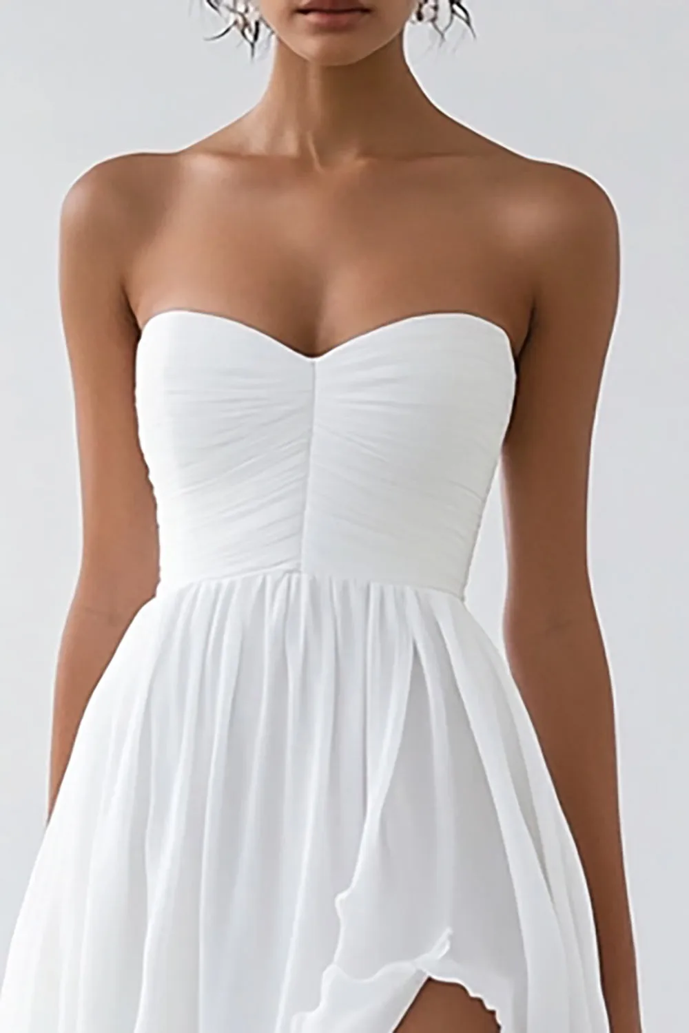 Strapless A Line White Graduation Dress With Slit sold by Zapaka product image thumbnail 2