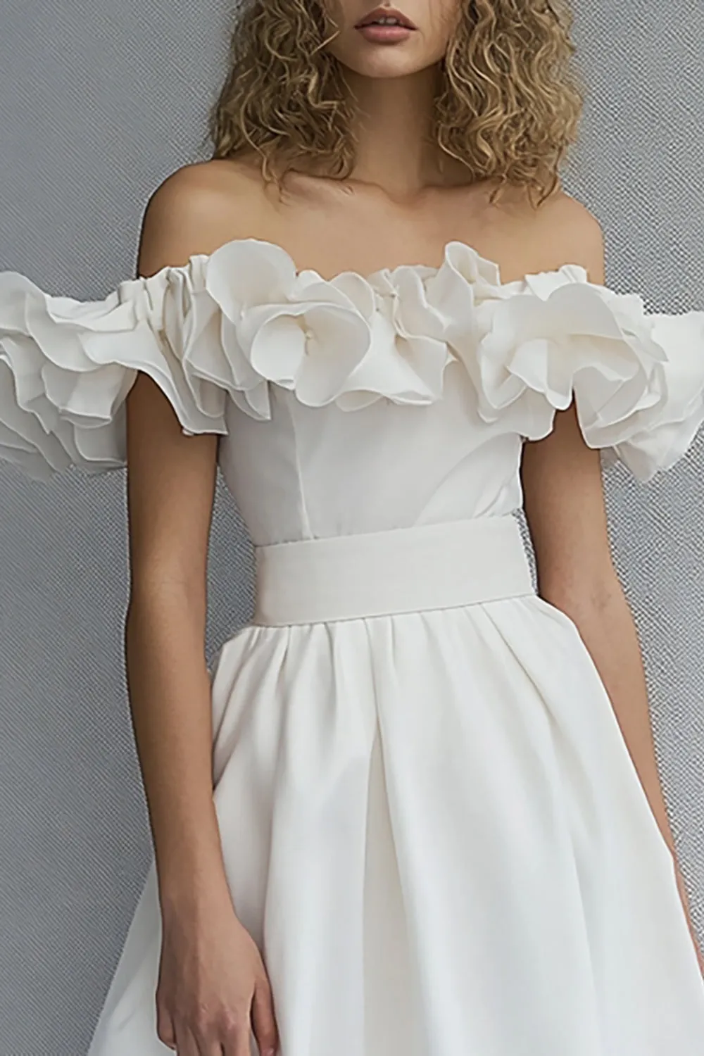 Off The Shoulder A Line Ruffled White Graduation Dress sold by Zapaka product image thumbnail 2