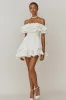 Off The Shoulder Ruffled A Line White Graduation Dress sold by Zapaka