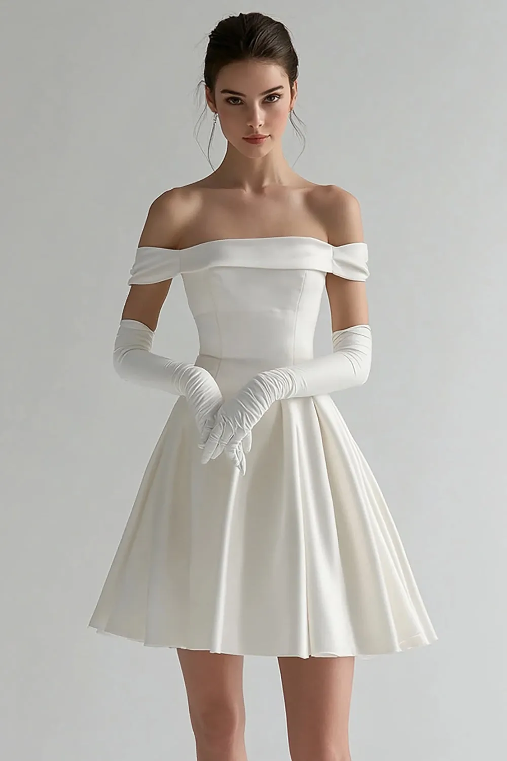 Off The Shoulder Satin A Line White Graduation Dress sold by Zapaka