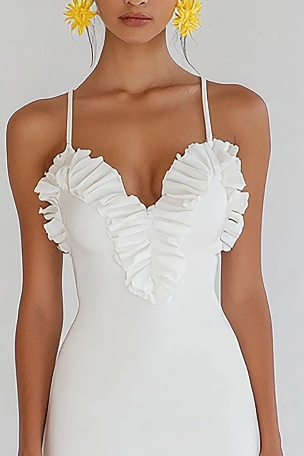 Bodycon Satin Ruffled White Graduation Dress sold by Zapaka product image thumbnail 2