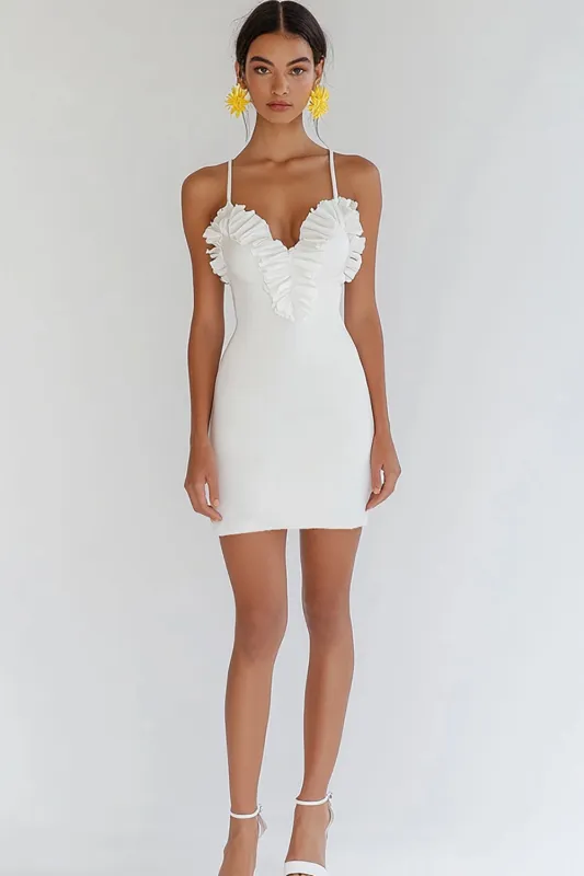 Bodycon Satin Ruffled White Graduation Dress sold by Zapaka