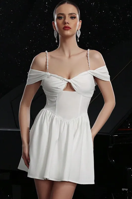White Cold Shoulder A Line Keyhole Graduation Dress sold by Zapaka