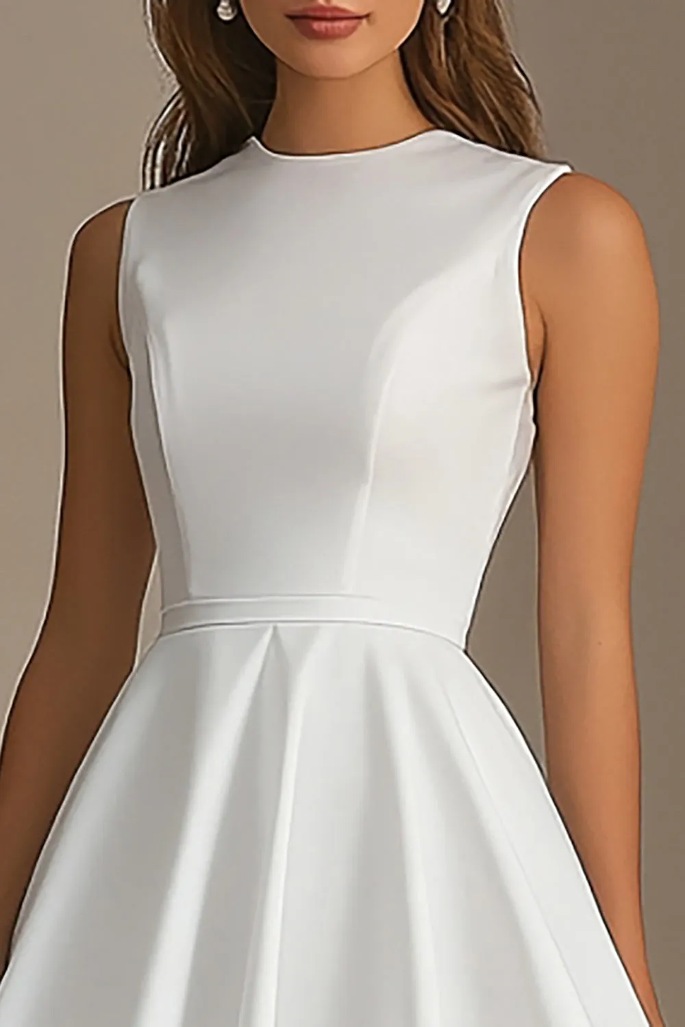 Satin A Line White Round Neck Graduation Dress sold by Zapaka product image thumbnail 2