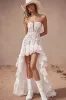 High-Low White A Line Lace Strapless Boho Wedding Dress sold by Zapaka