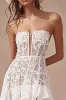 High-Low White A Line Lace Strapless Boho Wedding Dress sold by Zapaka