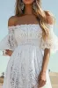 A Line Lace White Off the Shoulder Boho Wedding Dress sold by Zapaka