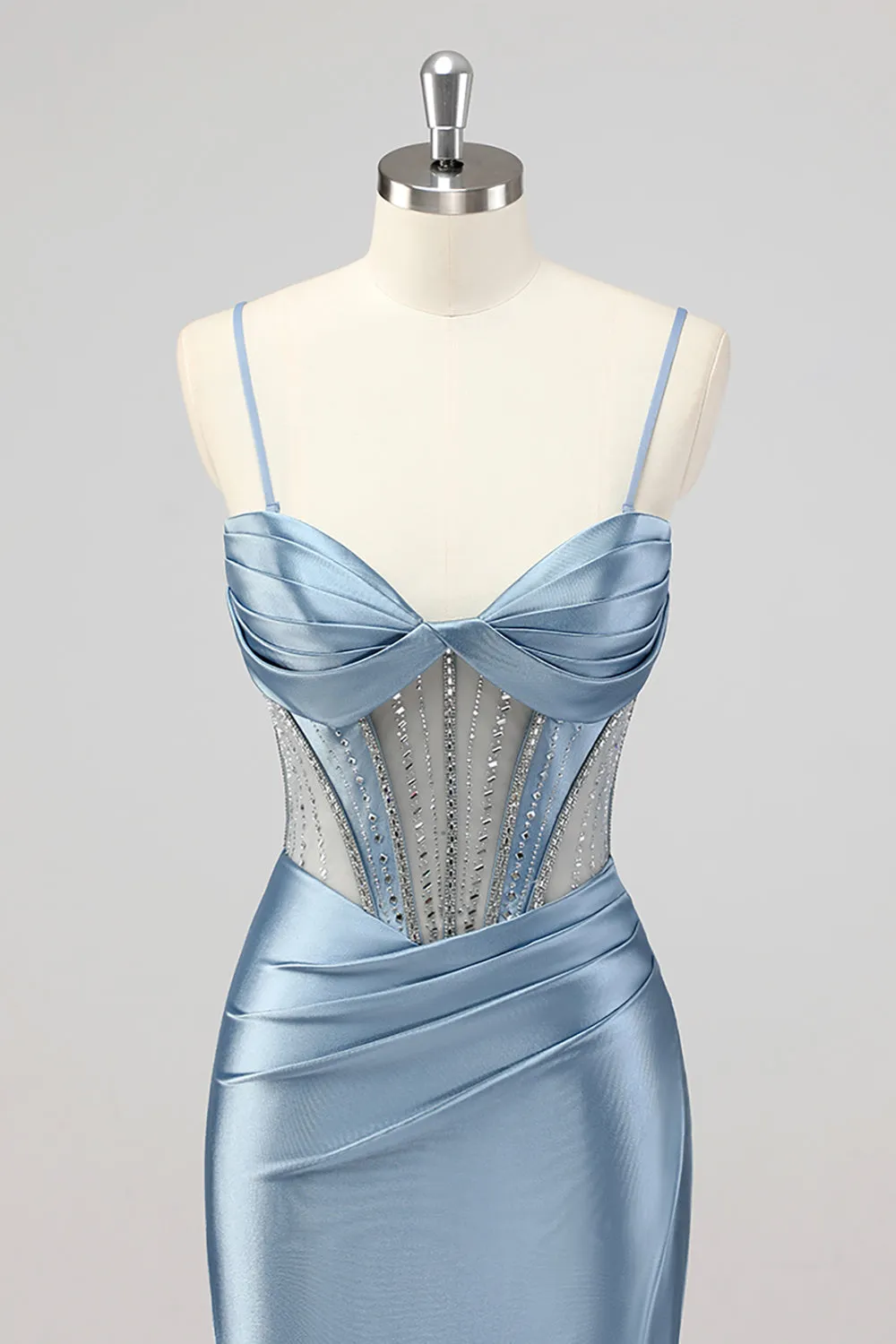 Mermaid Grey Blue Corset Beaded Prom Dress with Slit sold by Zapaka product image thumbnail 4