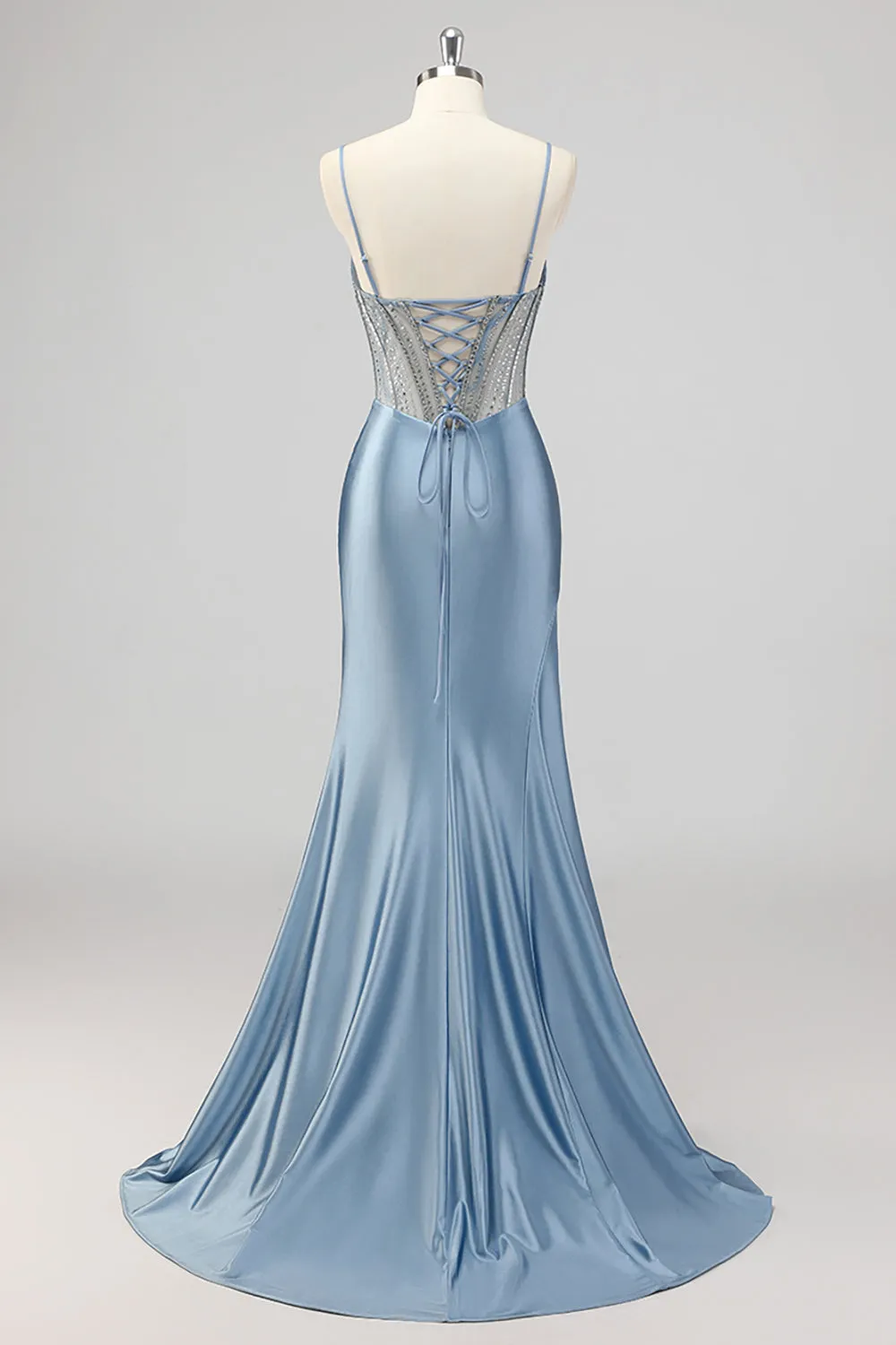 Mermaid Grey Blue Corset Beaded Prom Dress with Slit sold by Zapaka product image thumbnail 2