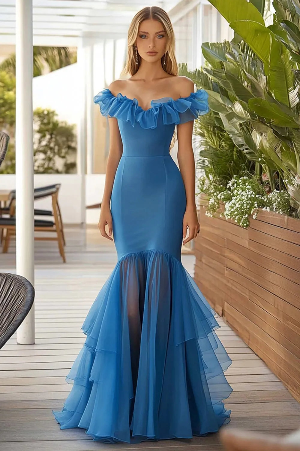 Mermaid Blue Off The Shoulder Long Formal Dress sold by Zapaka