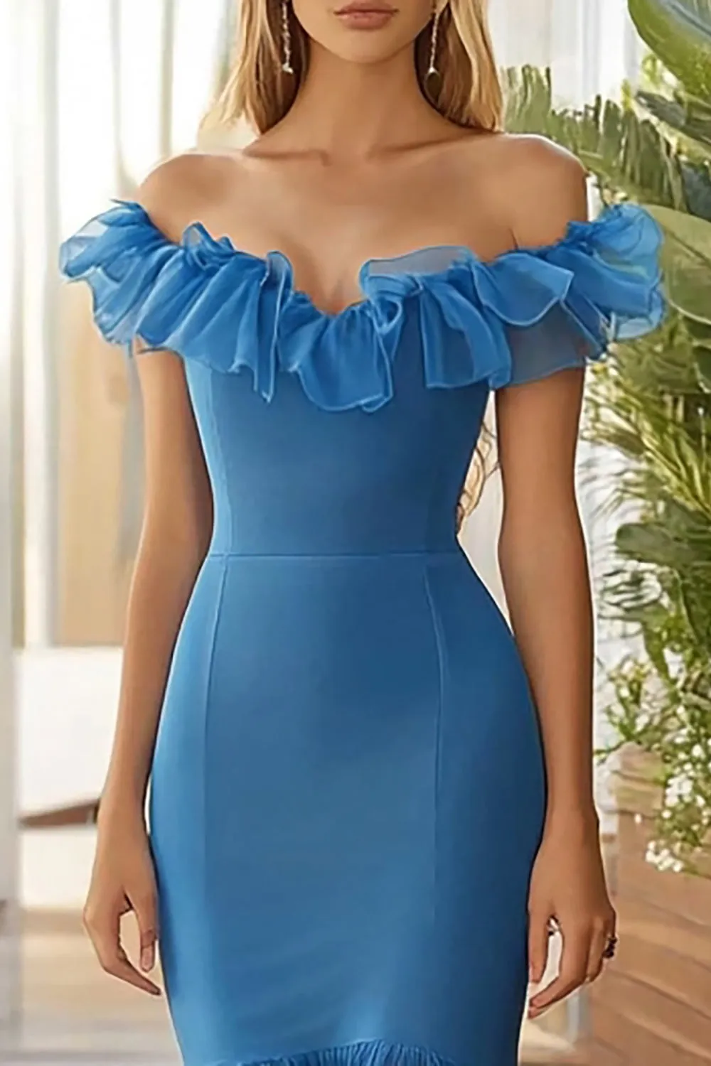 Mermaid Blue Off The Shoulder Long Formal Dress sold by Zapaka product image thumbnail 2