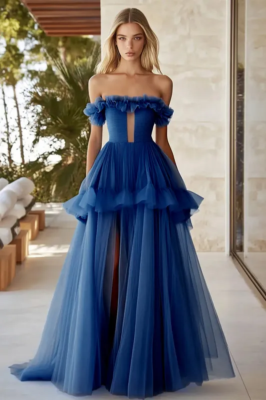 Off The Shoulder Keyhole Dark Blue Formal Dress sold by Zapaka