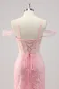Cold Shoulder Corset Mermaid Pink Prom Dress with Slit sold by Zapaka