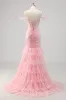 Cold Shoulder Corset Mermaid Pink Prom Dress with Slit sold by Zapaka