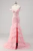 Cold Shoulder Corset Mermaid Pink Prom Dress with Slit sold by Zapaka