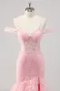Cold Shoulder Corset Mermaid Pink Prom Dress with Slit sold by Zapaka